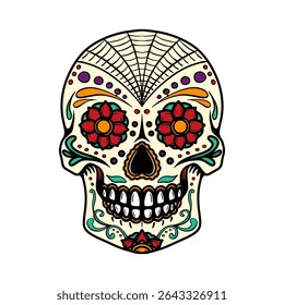 Sugar Skull isolated on white background. Design element for poster, card, banner, t shirt. Vector illustration
