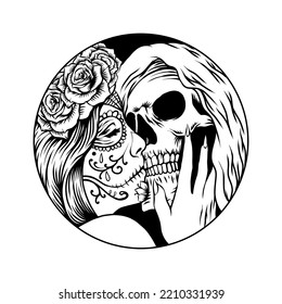 Sugar skull kissing vector illustration 