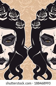 Sugar Skull Lady for Day of the Dead or Dia de los Muertos. 