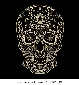 Sugar skull line vintage vector illustration