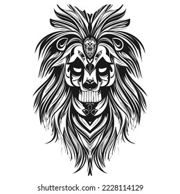 sugar skull lion hand drawn vector clip art black and white
