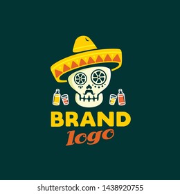 sugar skull logo, mexican skull, logo for food or restaurant with background