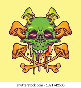 Sugar Skull Magic Mushrooms Psychedelic Hippie Logo Mascot For Merchandise 