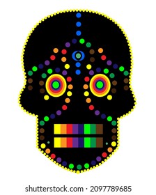 Sugar skull, Mexican candy skeleton icon with colorful dots, vector illustration