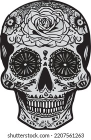 logotipo del vector de catrina mexicana de cráneo de azúcar