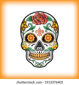 sugar skull. Mexican skull Isolated on White Background. Design element for poster, card, banner, t shirt, emblem, sign.