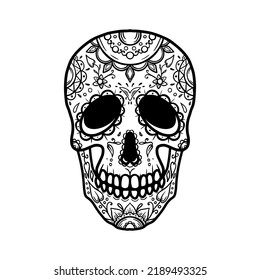 Sugar skull in monochrome style. Design element for logo, label, sign, emblem. Vector illustration