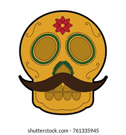 sugar skull with mustache mexico culture icon image 