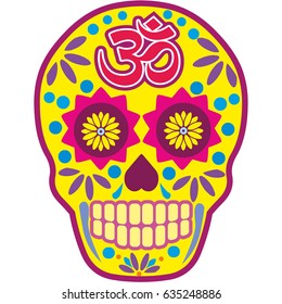 sugar skull with om, grunge vintage design t shirts
