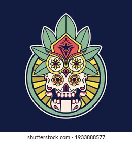Mictlán sugar skull, owl ornament, mexican