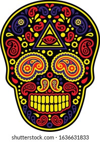 sugar skull and paisley, vintage design t shirts
