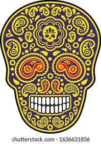 sugar skull and paisley, vintage design t shirts
