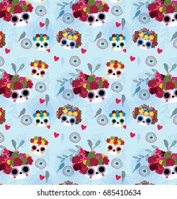 Sugar skull pattern from Day of the Dead. Vector illustration