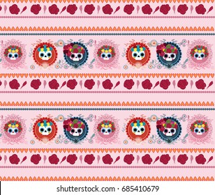 Sugar skull pattern from Day of the Dead. Vector illustration