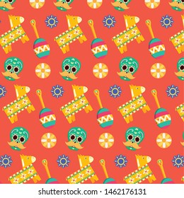 sugar skull pinata maraca flower viva mexico background vector illustration