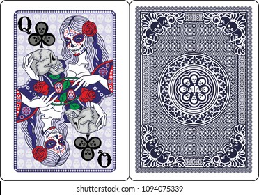 sugar skull poker queen clubs