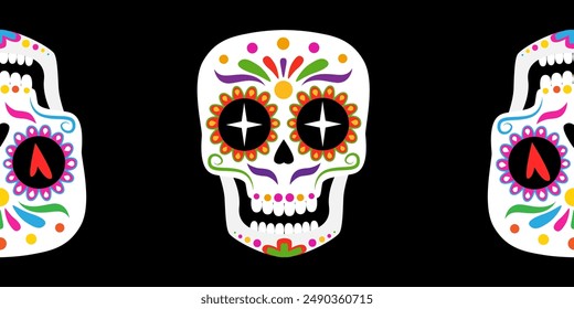 Sugar skull seamless border. Dia de los muertos - day of the dead.