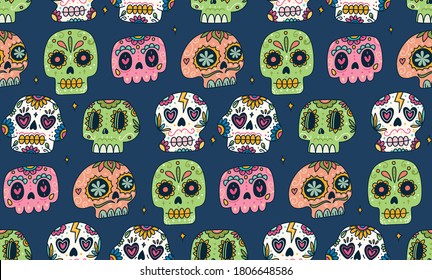 sugar skull seamless pattern vector illustration