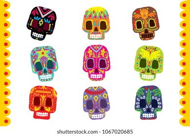 Sugar skull set, Day Of The Dead traditional design element vector Illustration