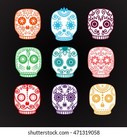 Sugar skull set. Day of the Dead skull vector illustration. Mexican skull.