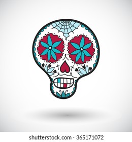 Sugar skull sketch. Hand drawn cartoon Day of the Dead icon. Doodle drawing. Vector illustration