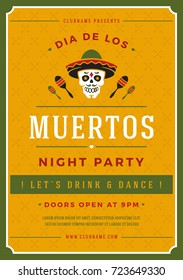 Sugar Skull in Sombrero Vector illustration on Textured Background. Day Of The Dead Celebration Night Party Poster With Traditional Mexican Skull. Dia De Los Muertos.
