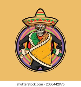 Sugar Skull Taco Logo Illustration