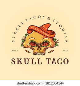 Sugar Skull Taco mexikanische Logo-Maskottabbildungen für Restaurant und Getränke