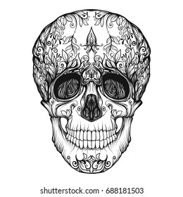Vintage Mexican Sugar Skull Monochrome Template Stock Illustration ...