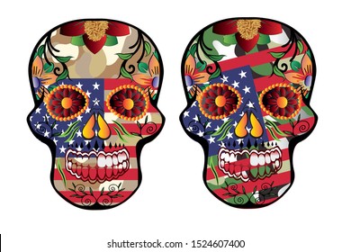 Sugar Skull Trending With A Beautiful White Background,skull American Flag For T-shirt Screen Printing