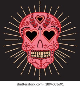 Sugar Skull, Valentine's Day Skull, Vector Dia De Los Muertos Skull