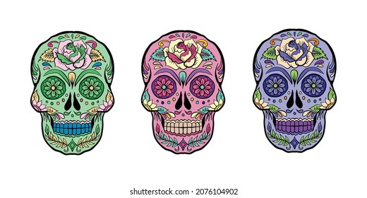 Sugar skull vector for the Day of the Dead. Dia de los Muertos skull for traditional Mexican holiday rituals. Download Illustrator sugar skull for all death, holiday, Mexican culture 