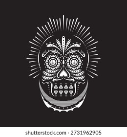 Diseño de Vector de cráneo de azúcar sobre fondo negro