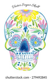 Sugar skull vector. Hand painted watercolor illustration