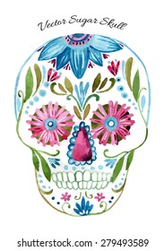 Sugar skull vector. Hand painted watercolor illustration