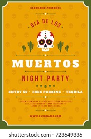 Sugar Skull Vector illustration on Textured Background. Day Of The Dead Celebration Night Party Poster With Traditional Mexican Skull. Dia De Los Muertos.