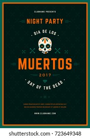 Sugar Skull Vector illustration on Textured Background. Day Of The Dead Celebration Night Party Poster With Traditional Mexican Skull. Dia De Los Muertos.