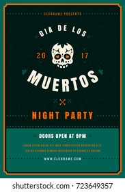 Sugar Skull Vector illustration on Textured Background. Day Of The Dead Celebration Night Party Poster With Traditional Mexican Skull. Dia De Los Muertos.