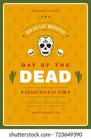 Sugar Skull Vector illustration on Textured Background. Day Of The Dead Celebration Night Party Poster With Traditional Mexican Skull. Dia De Los Muertos.