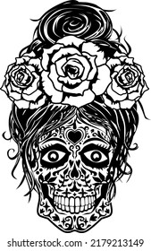 Sugar Skull Vector, Lady Skull Shirt, Wedding Skull, Hipster