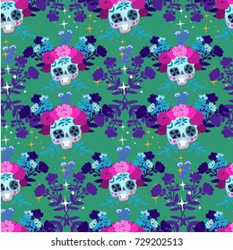 Sugar skull vector pattern. Wrapping paper and textile design.