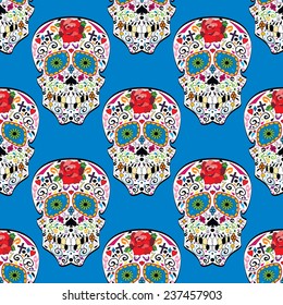 Sugar skull vector seamless pattern on background. Illustration.