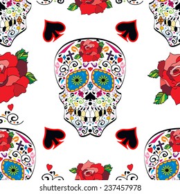 Sugar skull vector seamless pattern on background. Illustration.