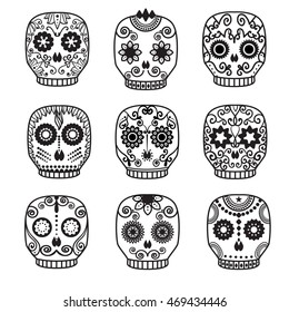 Sugar skull vector set. Day of the dead skull design.