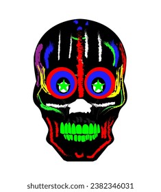 Sugar skull, vivid colors, hand draw. Vector illustration