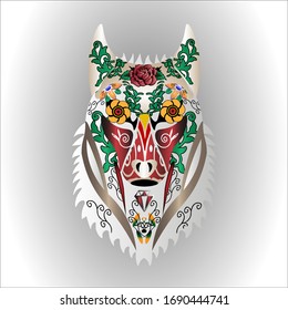 sugar skull wolf on a white background