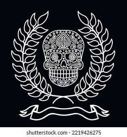 Sugar skull with wreath, grunge vintage design t shirts