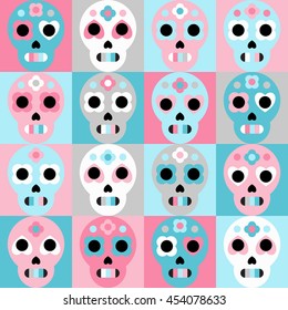 Sugar skulls cute pattern. Background, texture textile. Day of dead pattern vector illustration