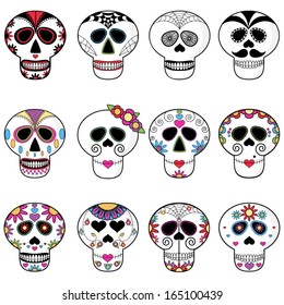 Sugar Skulls / Day of the Dead / Candy Skulls Vecor Illustration set.