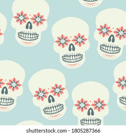Sugar skulls, day of the dead seamless pattern. Repetitive vector illustration. EPS10.